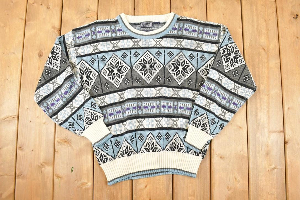 Vintage 1990s Van Heusen AOP Winter Knit Crewneck Sweater Men's M