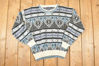 Vintage 1990s Van Heusen AOP Winter Knit Crewneck Sweater Men's M