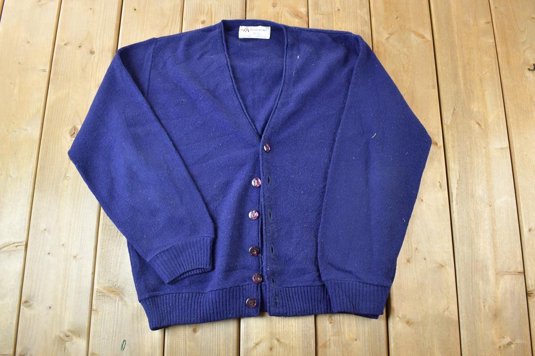 Vintage 1970s Warren Knit Perfect Mild Distress Cardigan Sweater Made In USA