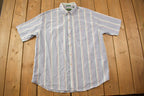 Vintage 1990s Vertical Striped Manhattan Short Sleeve Button Down Shirt