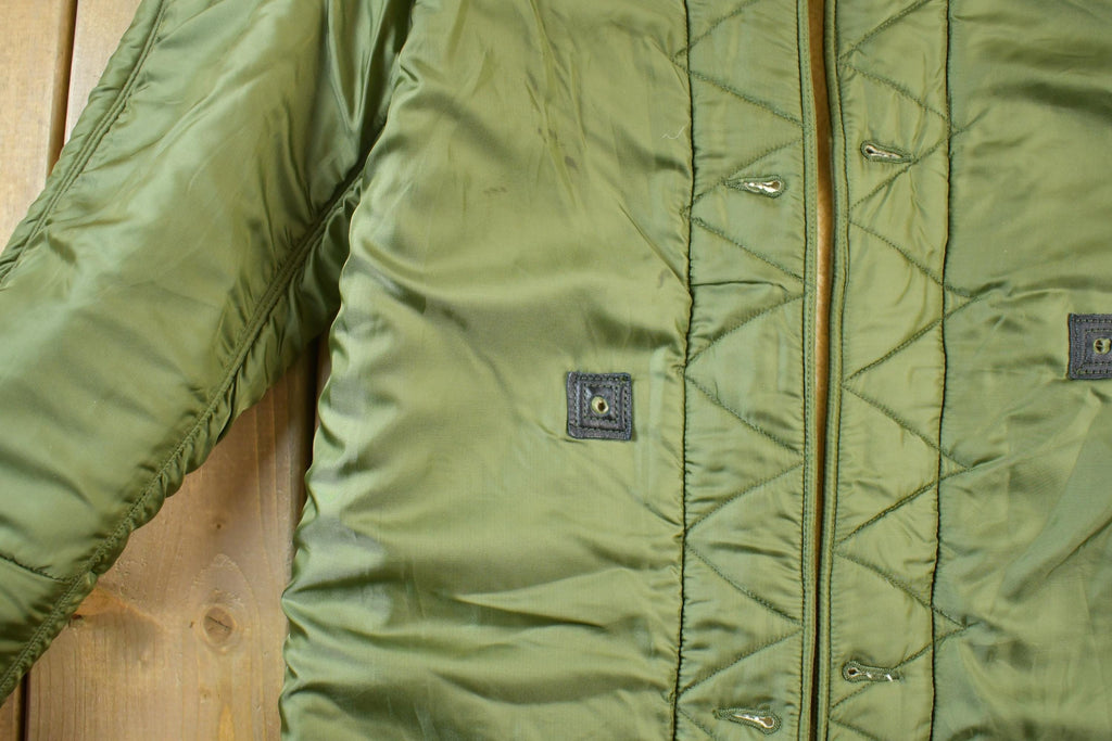 Vintage Military Hunter Green Button Up Bomber Wool Lined Army Jacket
