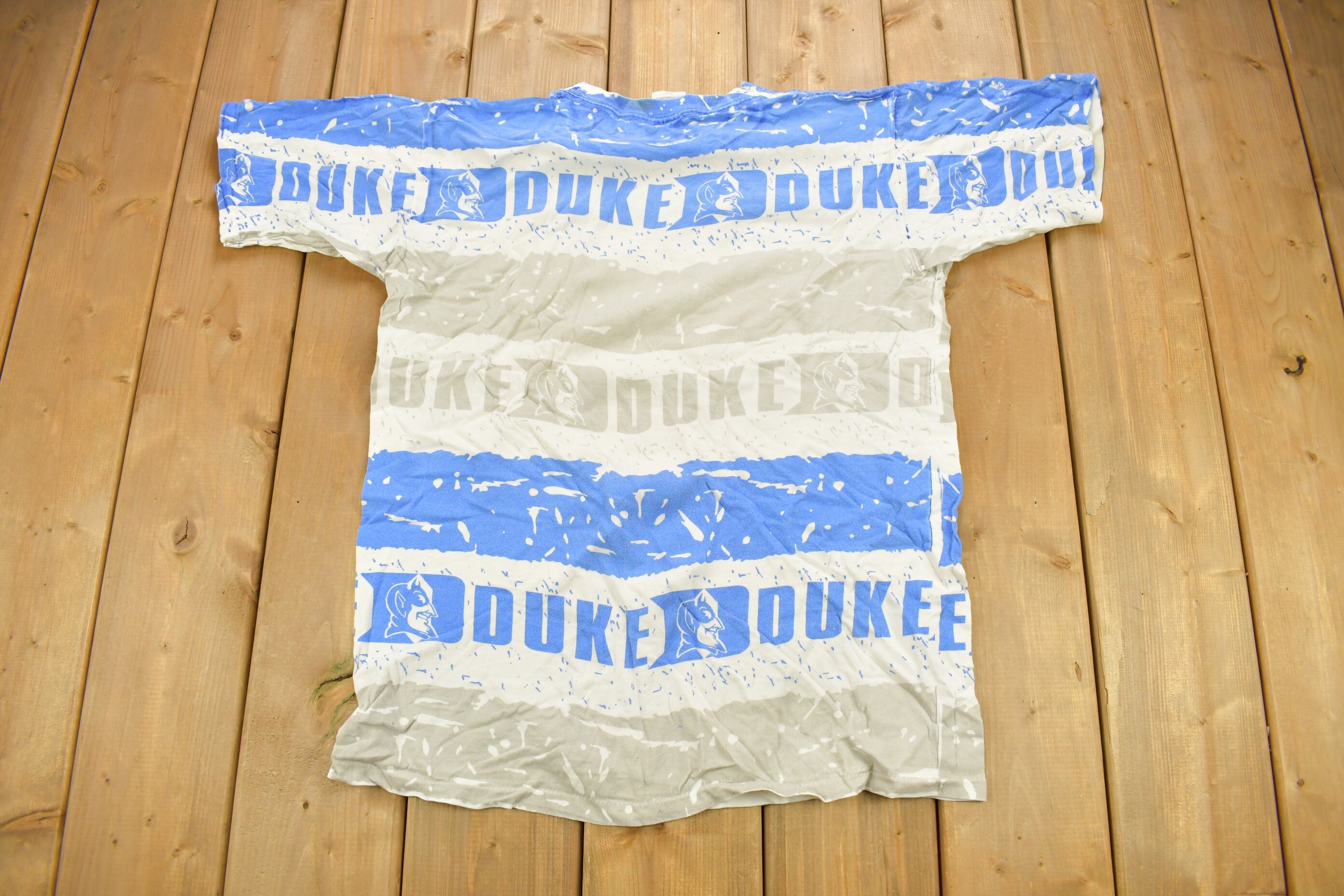 Vintage 1990s Duke University Blue Devils Collegiate T-Shirt  All Over Print  NCAA Tee  Single Stitch  Sportswear  Made In USA