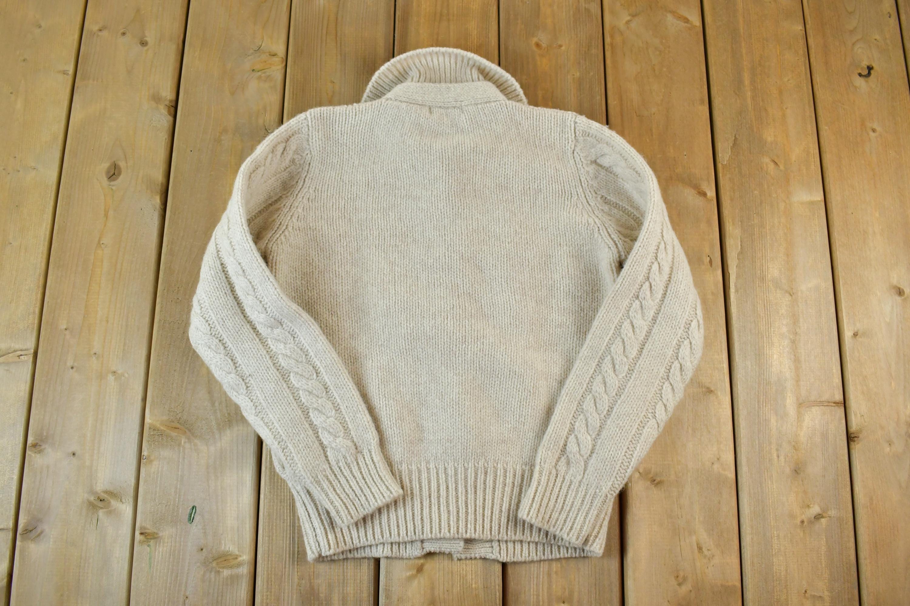 Vintage 1990s Grand Tier 100% Wool Button Up Cable Knit Crewneck Sweater