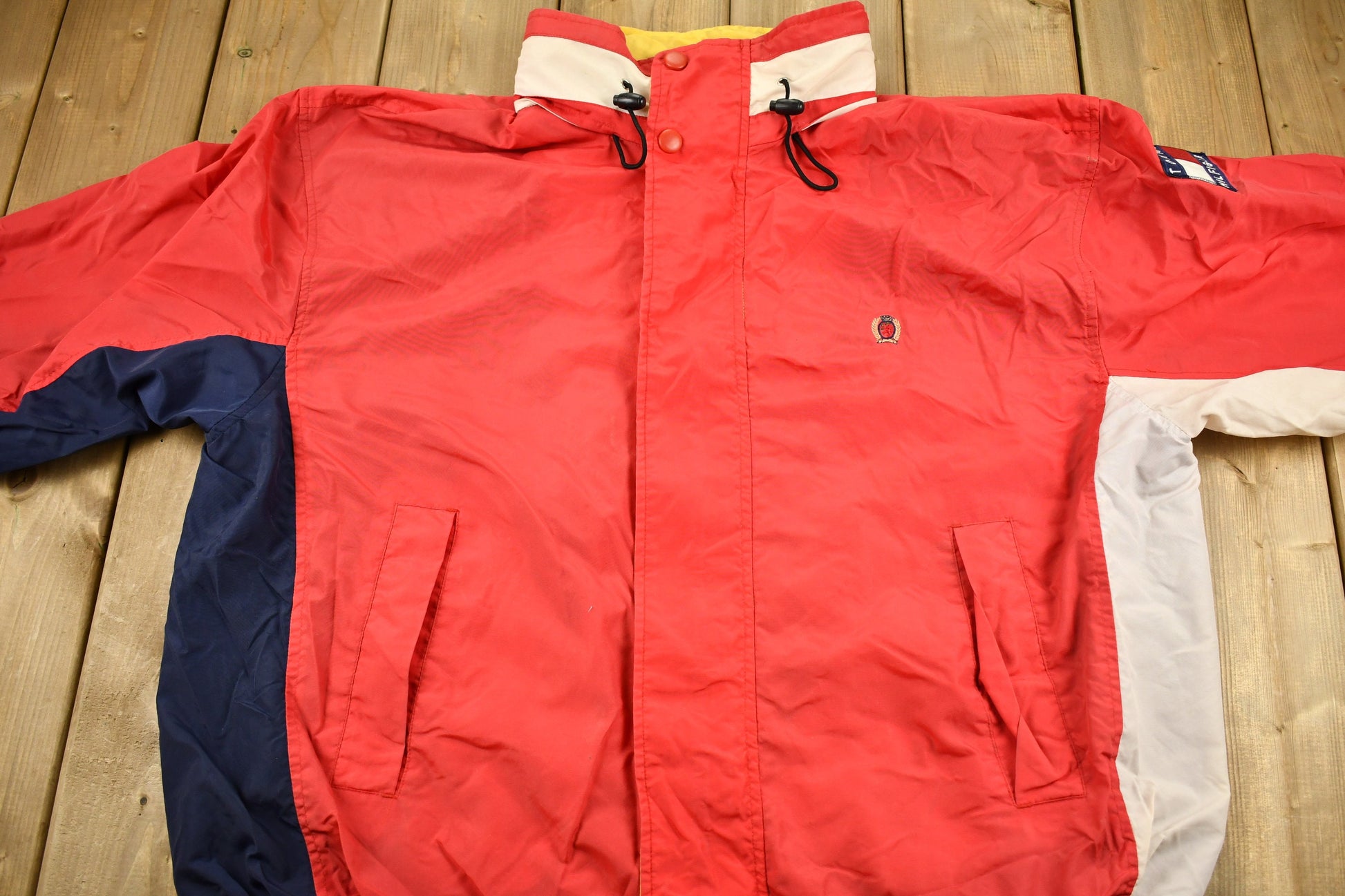 Vintage 1990s Tommy Hilfiger Flag Patch Color Block Windbreaker