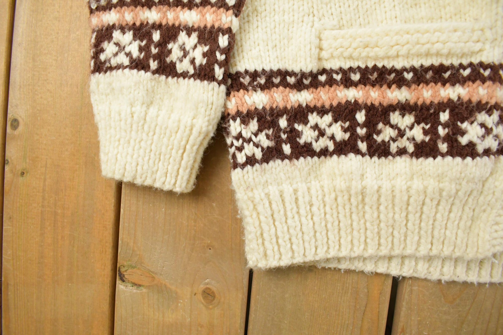 Vintage 1970s Cowichan Full Zip Hand Knit Sweater Men's Large