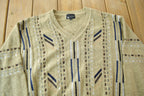 Vintage 1990s Leo Chevalier Cable Knit V-Neck Sweater / Vintage Cable Knit / Abstract Patterns / Size Medium