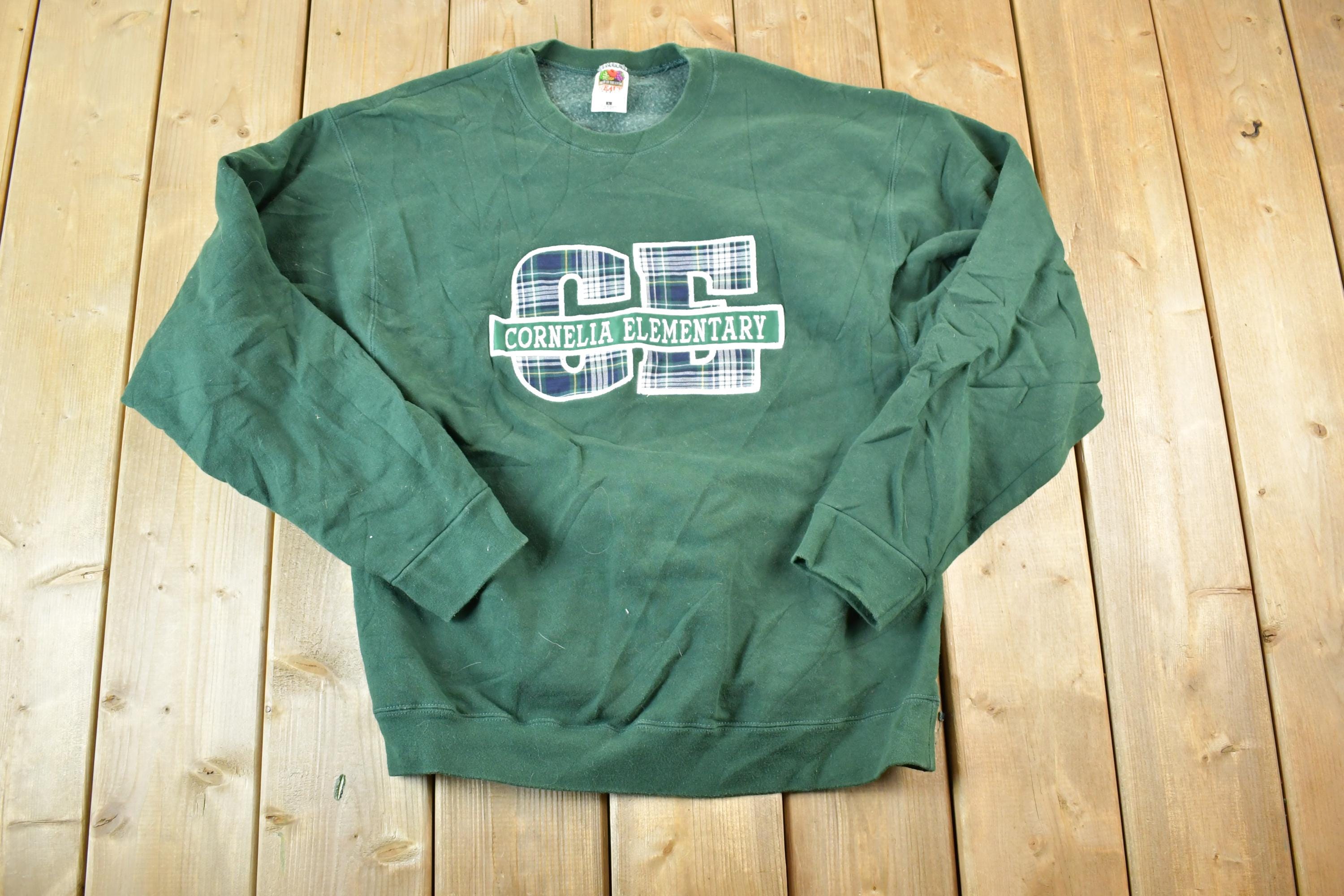 Vintage 1990s Cornelia Elementary Souvenir Plaid Heavyweight Crewneck Sweatshirt
