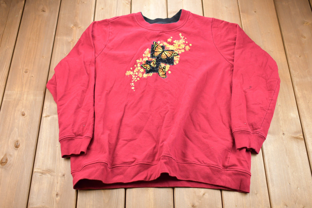 Vintage 1990s Breckenridge Butterfly Graphic Double Collar Crewneck Sweatshirt