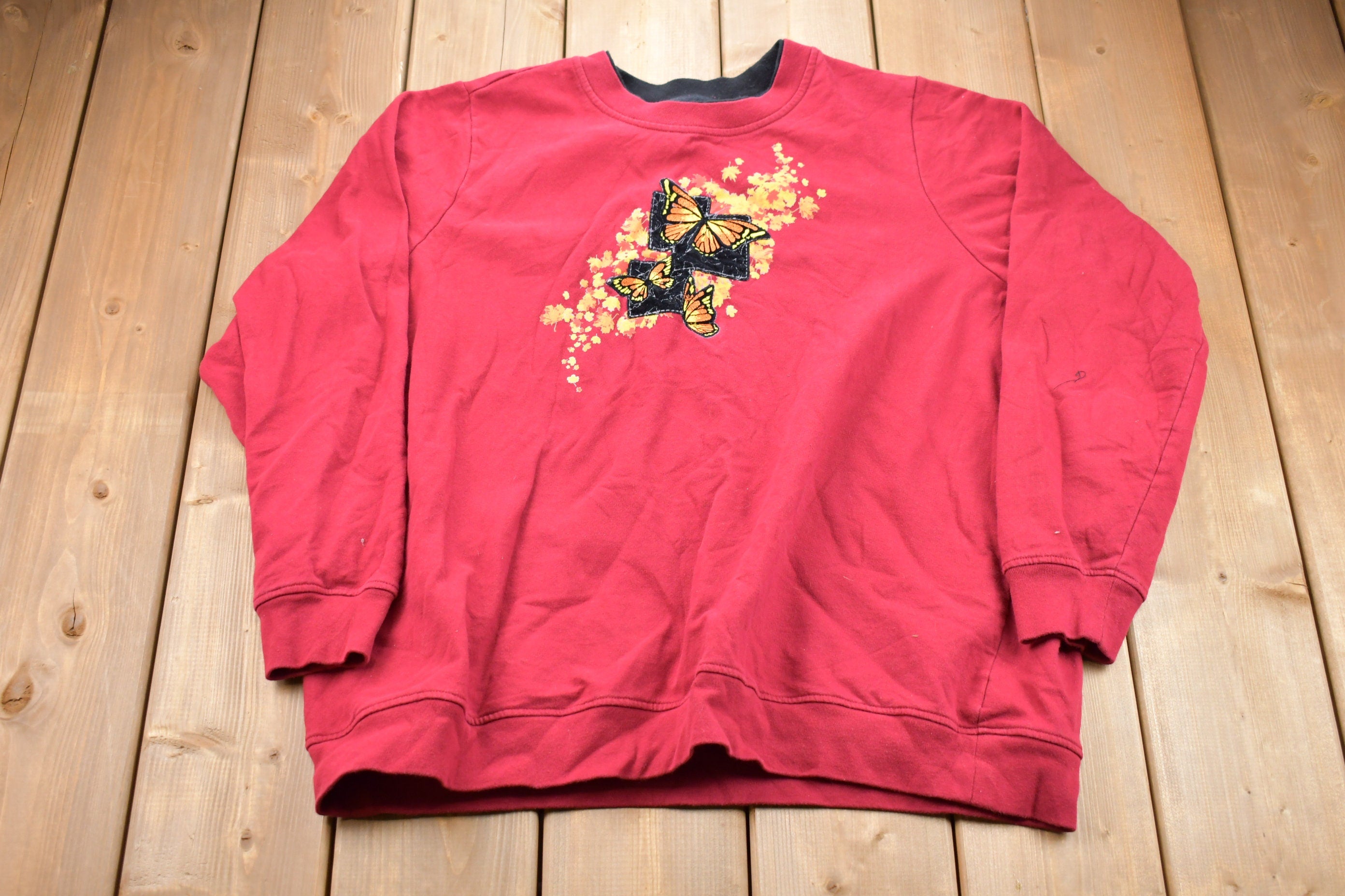 Vintage 1990s Breckenridge Butterfly Graphic Double Collar Crewneck Sweatshirt