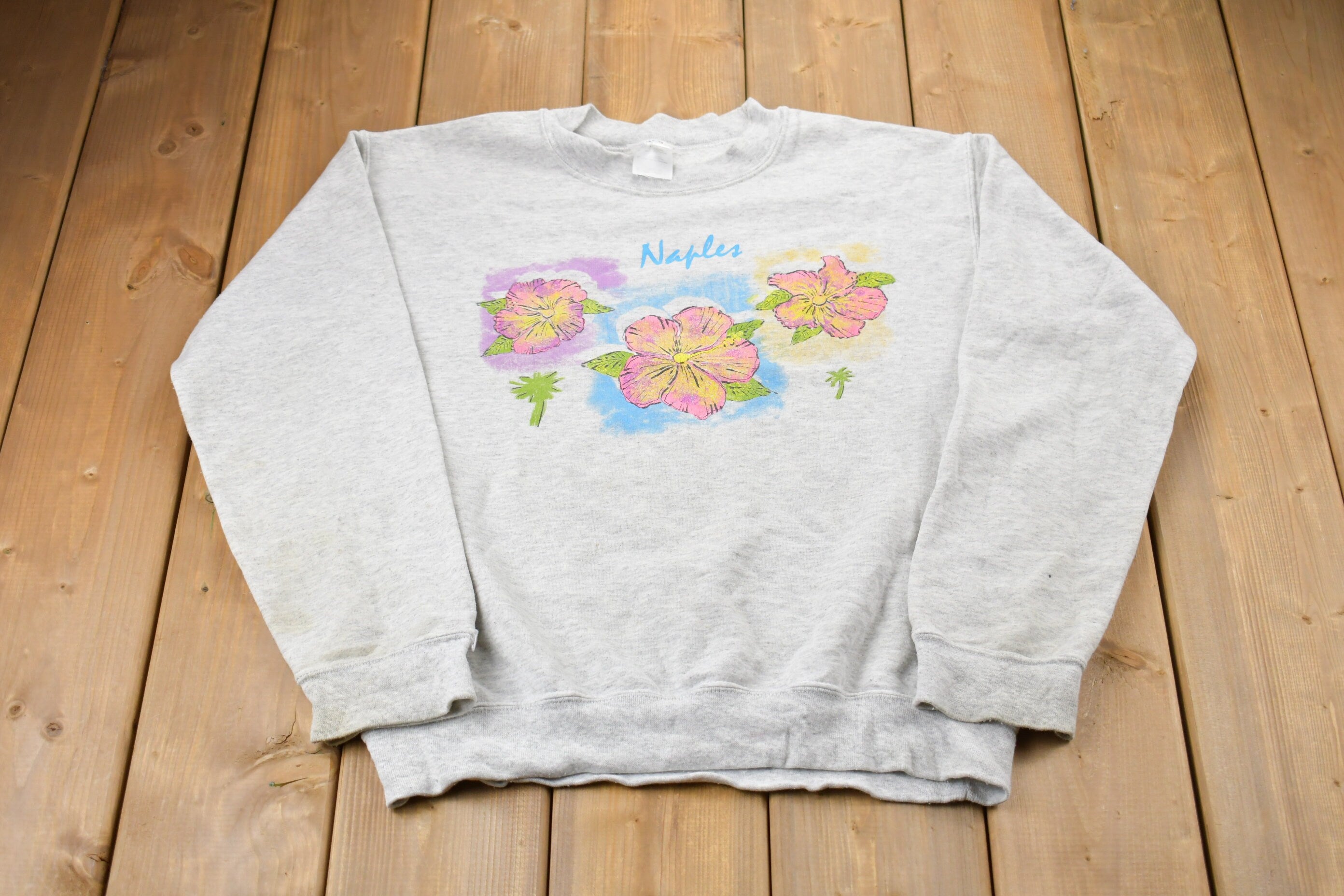 Vintage 1990s Naples Florida Floral Print Crewneck Sweatshirt