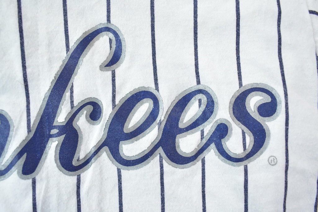 Vintage 1990s New york Yankees Pinstripe Majestic Button Up Shirt MLB Graphic T-Shirt