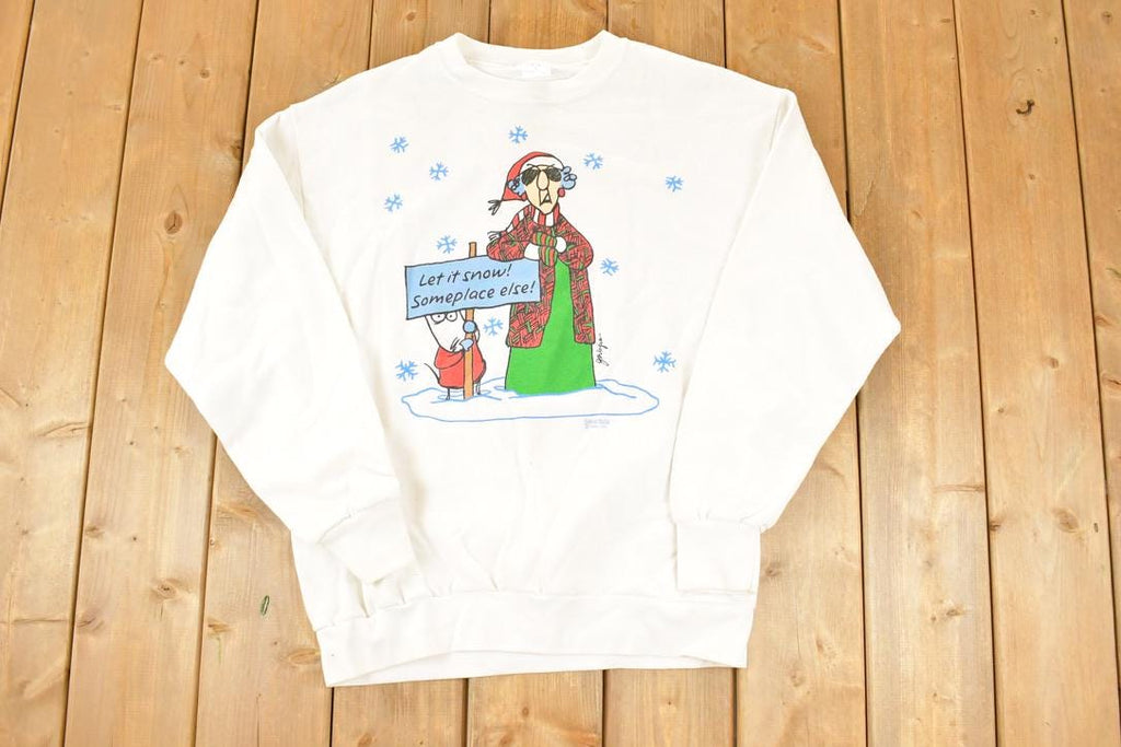 Vintage 1990s Let It Snow Someplace Else Shoebox Humour Christmas Crewneck Sweatshirt Men's L