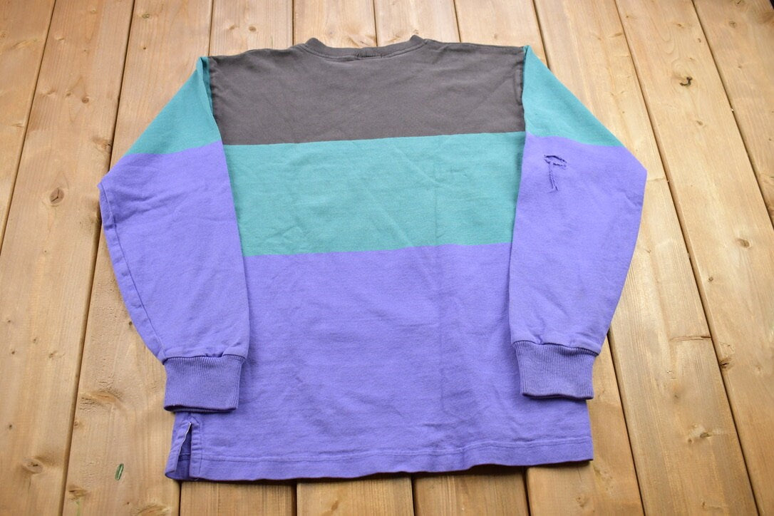 Vintage 1990s Lands' End Color Block Striped Crewneck Sweatshirt
