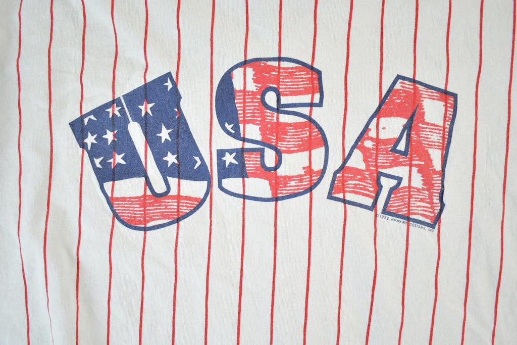 Vintage 1990s USA Striped Button Up Baseball Jersey