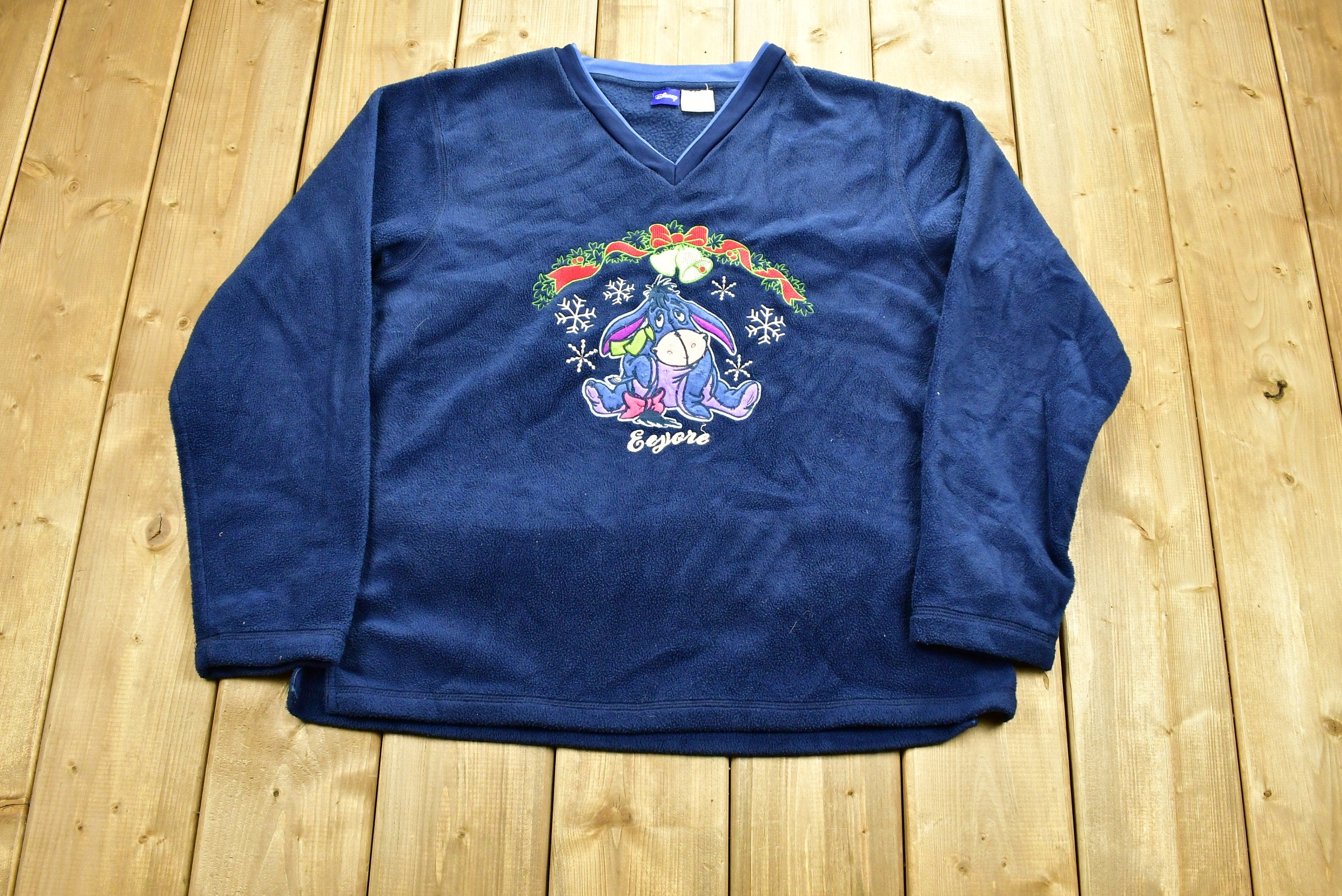 Vintage 1990's Eeyore Embroidered Christmas Sweater , 90s Holiday Crewneck , Winnie The Pooh , Vintage Disney ,Festive Graphic Print