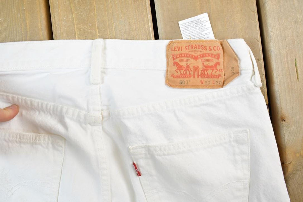 Vintage 1990s Levi Strauss Red Tab 501 Button Fly Denim Jeans Size 30 x 30 Made In USA