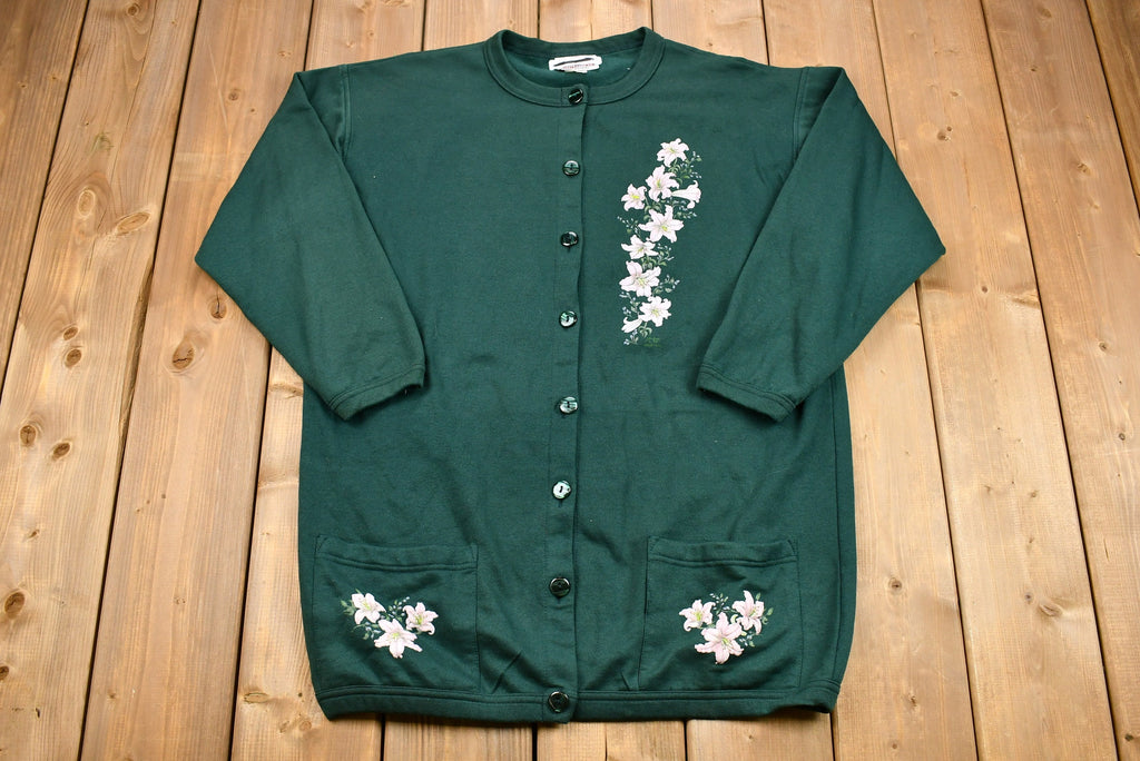 Vintage 1980s Floral Graphic Button Up Sweatshirt