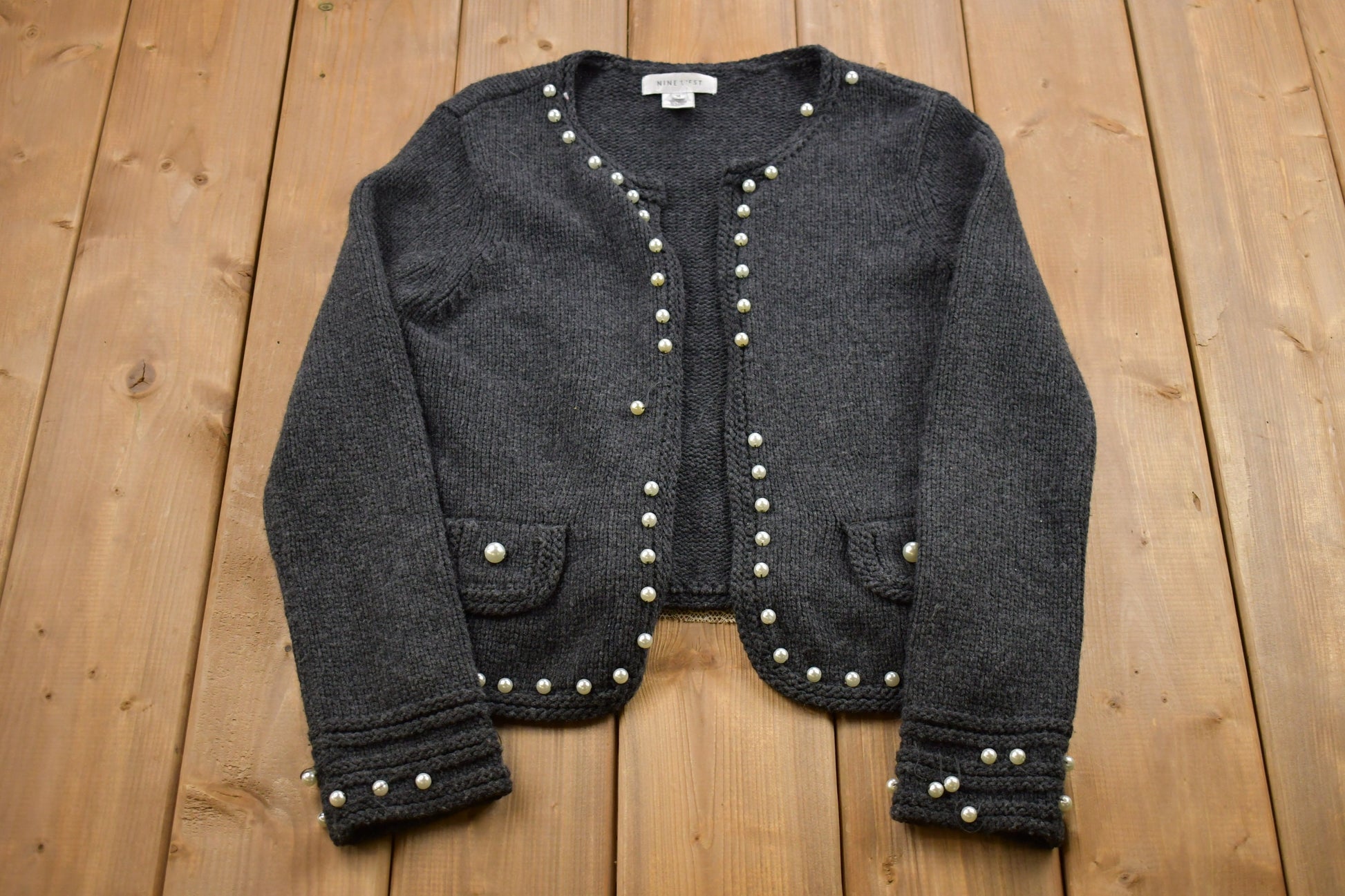 Vintage 1980s Nine West Pearl Button Knitted Sweater / Vintage 80s Cardigan / Pattern Sweater / Outdoor / Hand Knit / Vintage Nine West