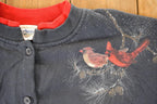 Vintage 1990s Artisans Winter Cardinal AOP Double Collar Button Up Crewneck Sweatshirt Women's L