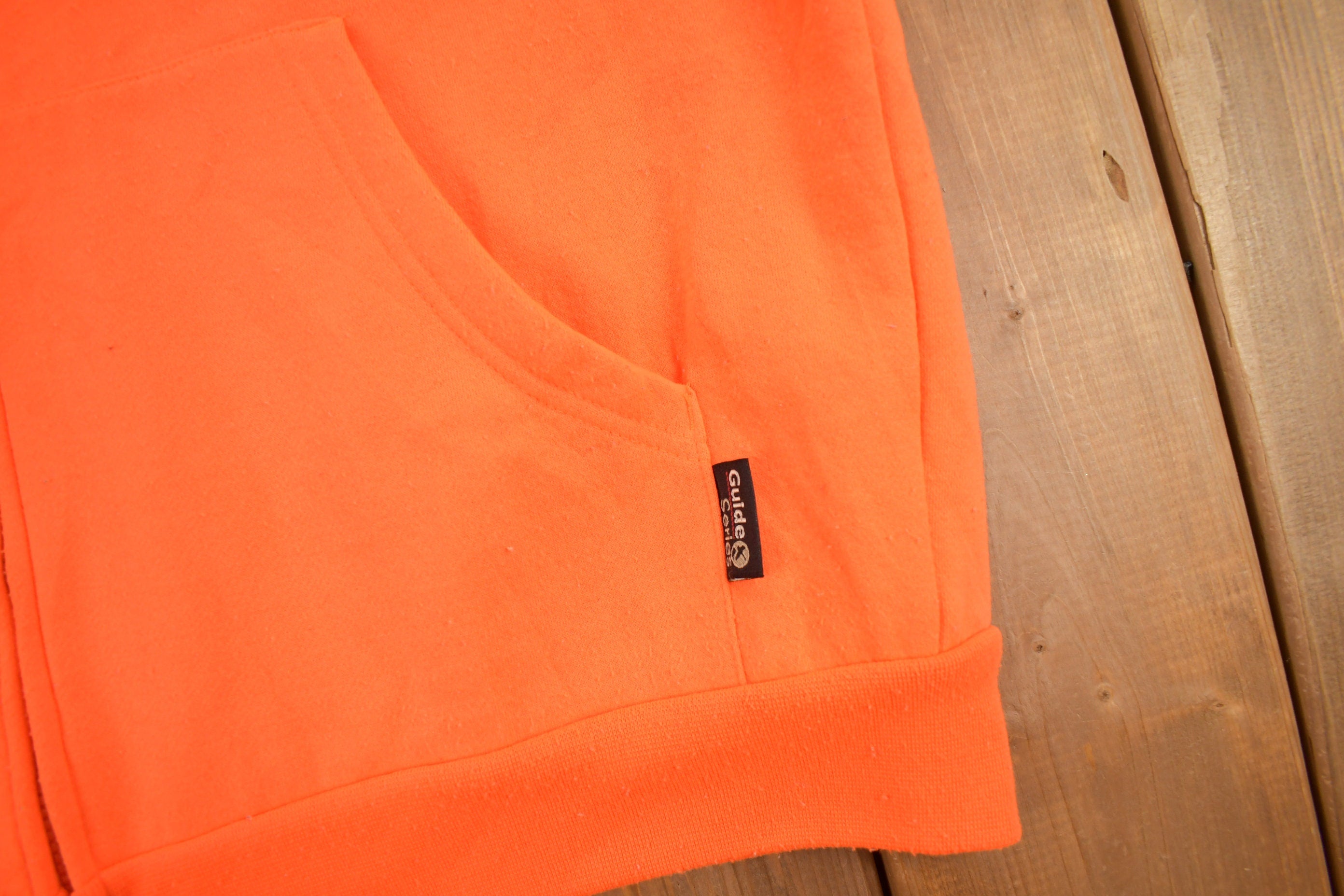 Vintage 1990s Blank Orange Zip Up Hoodie / Hi-Vis Hoodie / Vintage Sweater / 90s / Guide Series