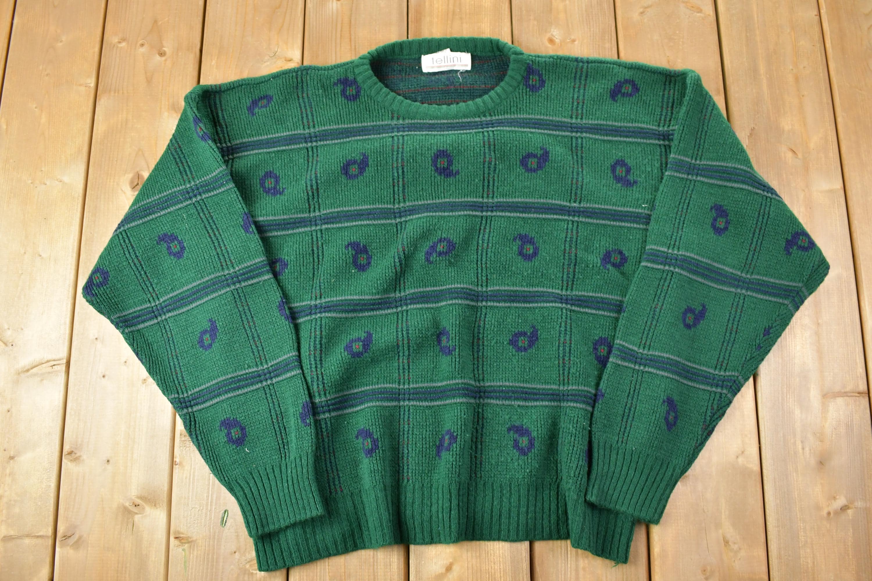 Vintage 1990s Fellini Paisley Knit Crewneck Sweater