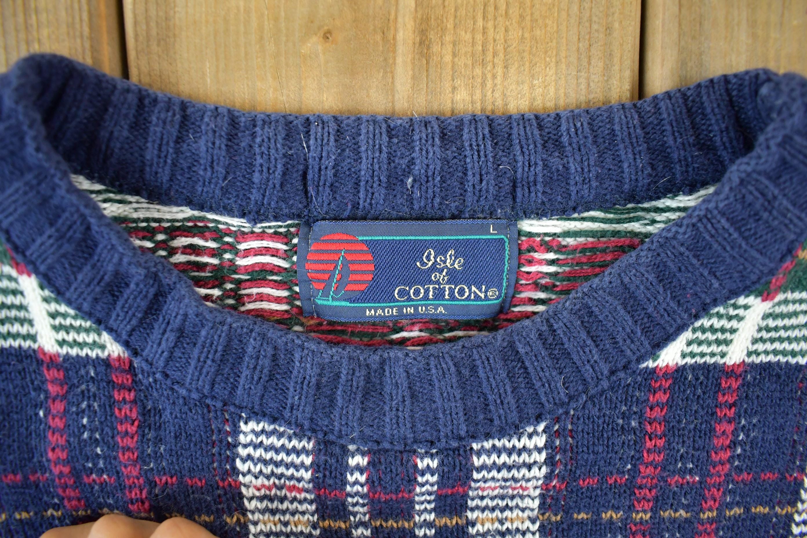Vintage 1990s Isle of Cotton Knit Crewneck Sweater Adult Large