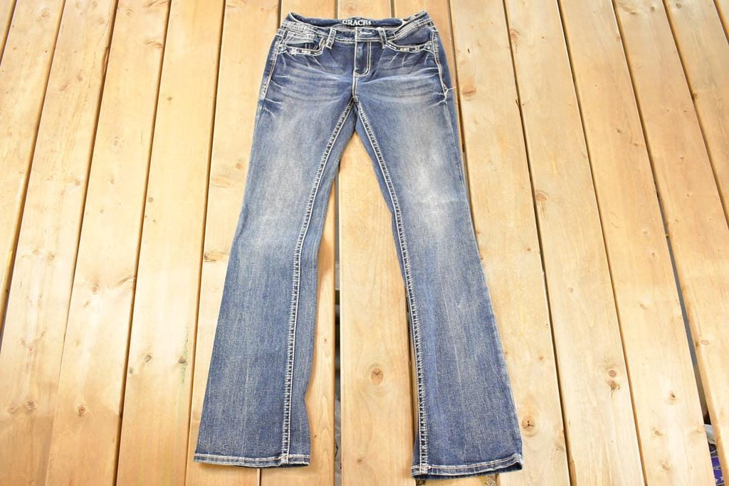 Vintage Deadstock Y2K Grace In LA Bedazzled Bootcut Low Rise Skinny Jeans Women's Size 27 x 32
