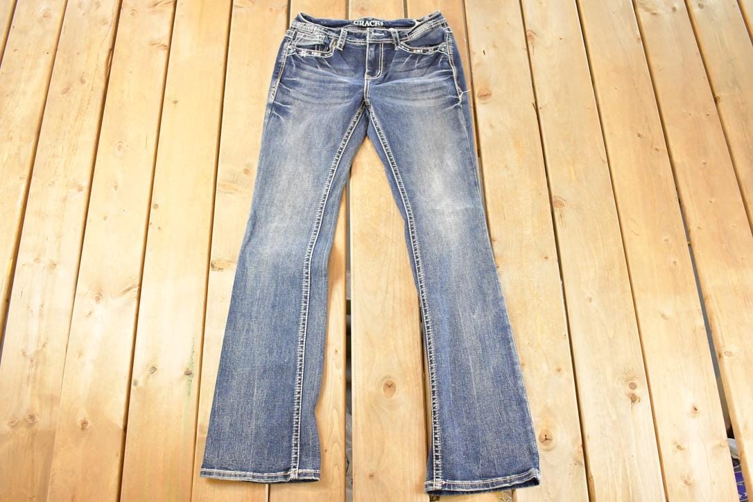 Vintage Deadstock Y2K Grace In LA Bedazzled Bootcut Low Rise Skinny Jeans Women's Size 27 x 32