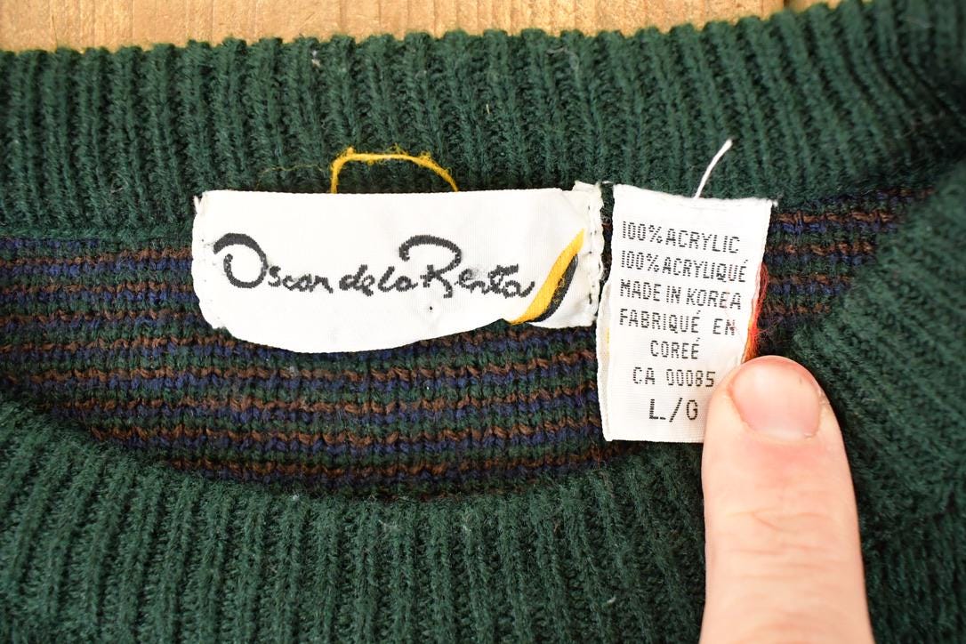Vintage 1990s Oscar De La Renta Outdoorsman Deer Knit Crewneck Sweater Mens L / 90s Knitted Sweatshirt / Vintage Preppy Knits