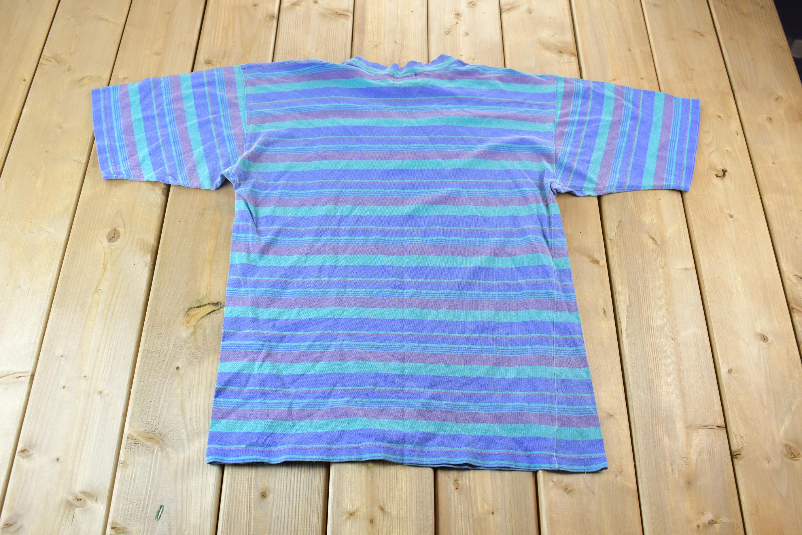 Vintage 1990s Striped Single Stitch Graphic T-Shirt