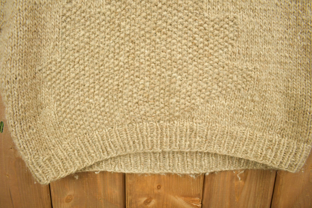 Vintage 1990s Knitwear Wool 3D Cable Knit Sweater / Chunky Knit / Winter Theme / Winter Sweater / Hand Loomed / Embroidered / Mock Neck