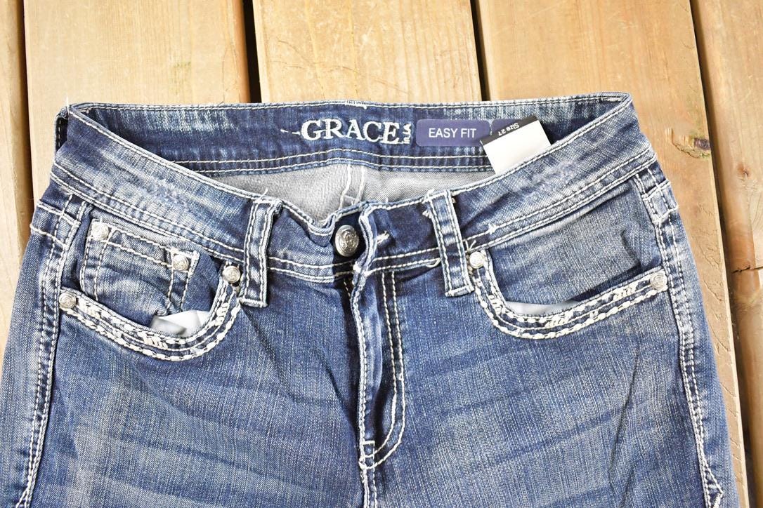 Vintage Deadstock Y2K Grace In LA Bedazzled Low Rise Jeans Women's Size 27 x 32