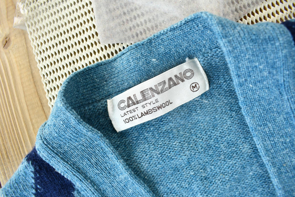 Vintage 1980s Calenzo Lambs Wool Knit Cardigan Sweater
