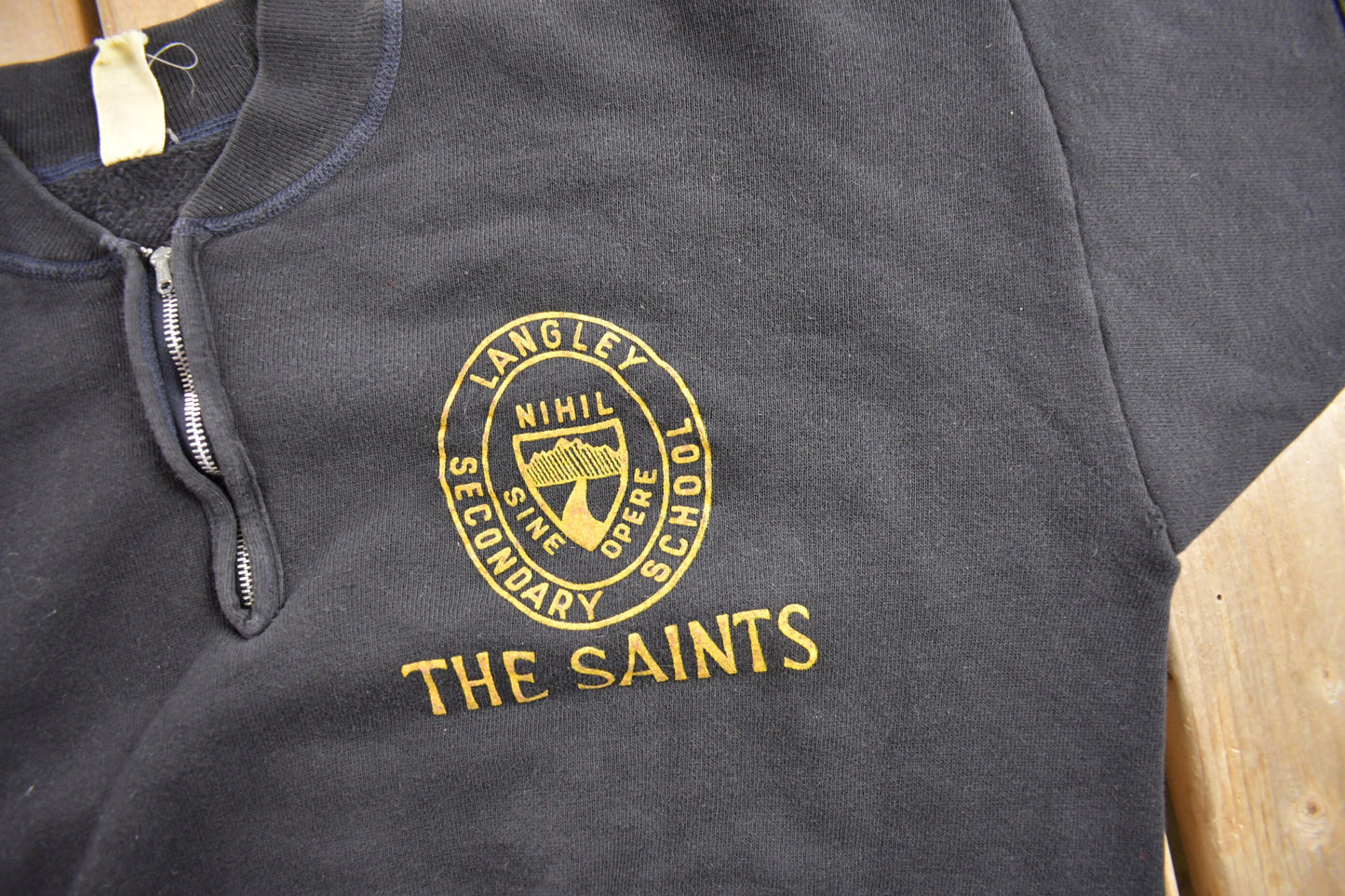 Vintage 1950s The saints Short Sleeve Quarter Zip Sweater / Langley Secondary School / Sportswear / Americana / Made In USA