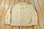 Vintage 1980s Prince of Burren Handknit Ireland Fisherman Ribbed Wool Knit Sweater Men's Medium