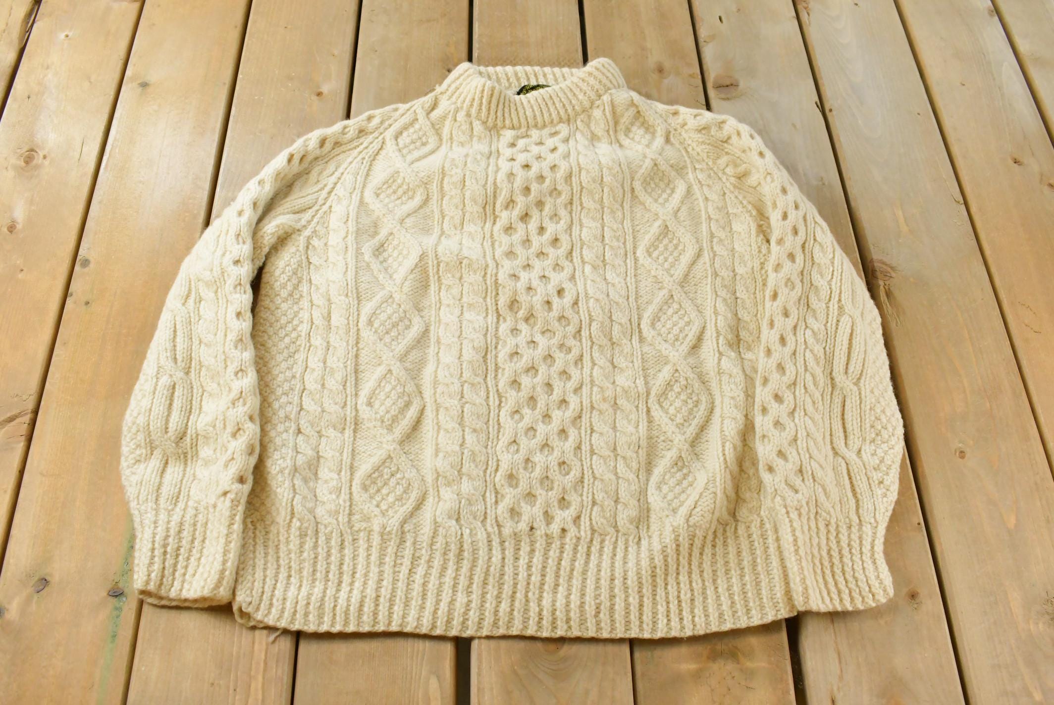 Vintage 1980s Prince of Burren Handknit Ireland Fisherman Ribbed Wool Knit Sweater Men's Medium