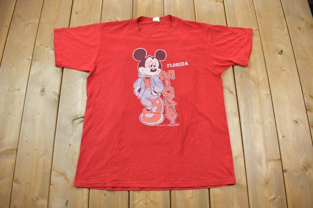 Vintage 1970s Disney Mickey Mouse Florida Graphic T-Shirt Made In USA Single Stitch