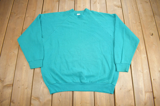 Vintage 1980s Blank Turquoise Crewneck Sweatshirt / 80s Crewneck / Essential / Streetwear / 80s Blank / Raglan Sweater / Made In USA