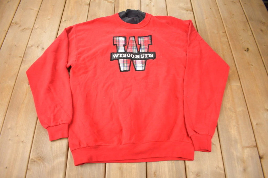 Vintage 1990s Wisconsin Embroidered Double Collar Crewneck Sweatshirt Made In USA