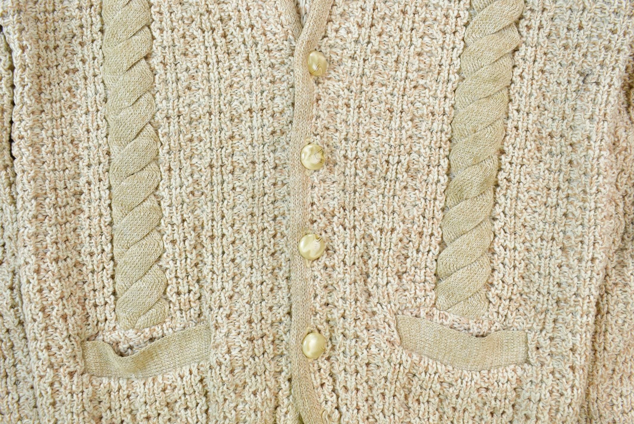 Vintage 1980s Cable Knit Cardigan Sweater