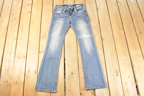 Vintage Deadstock Y2K Grace In LA Bedazzled Cross Bootcut Low Rise Jeans Women's Size 26 x 32 / 2000's Embroidered Contrast Stitched Denim