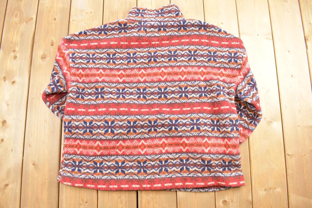 Vintage 1990s American Eagle Quarter Zip Colorful Fleece Sweater