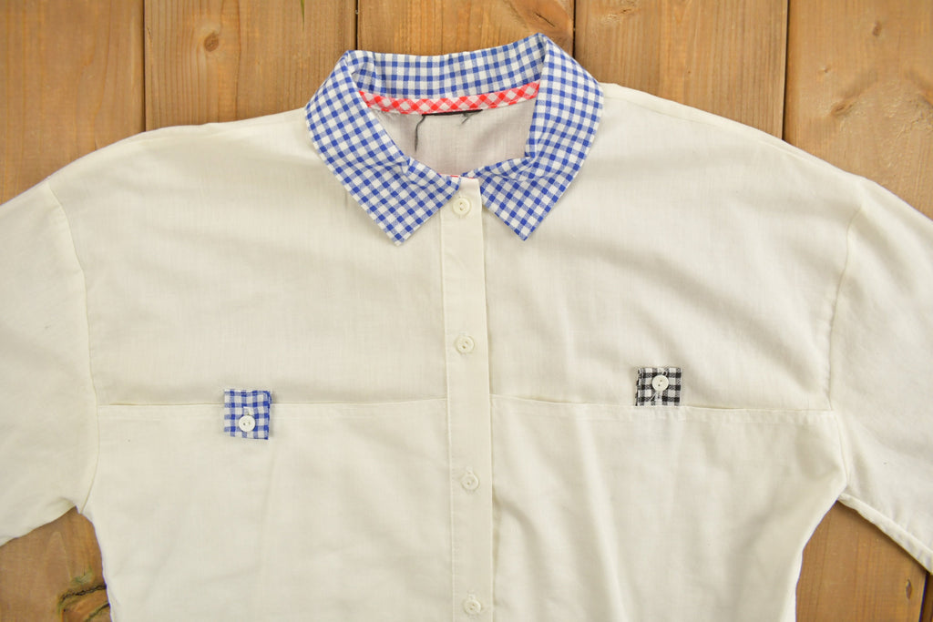 Vintage 1990s Womens Checkered Collar Button Up Shirt