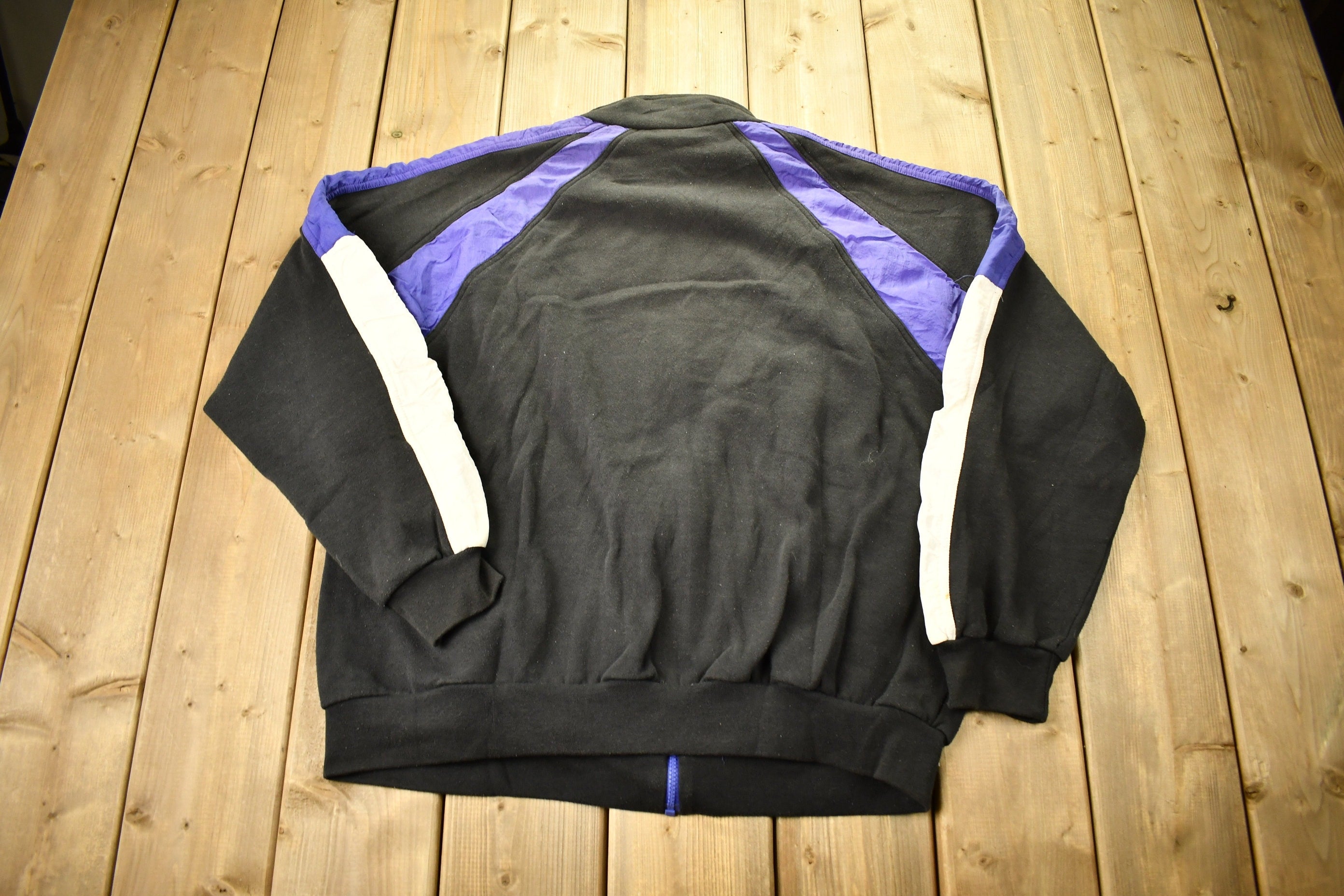 Vintage 1980s Adidas Color-Block Zip-Up Nylon Sweater