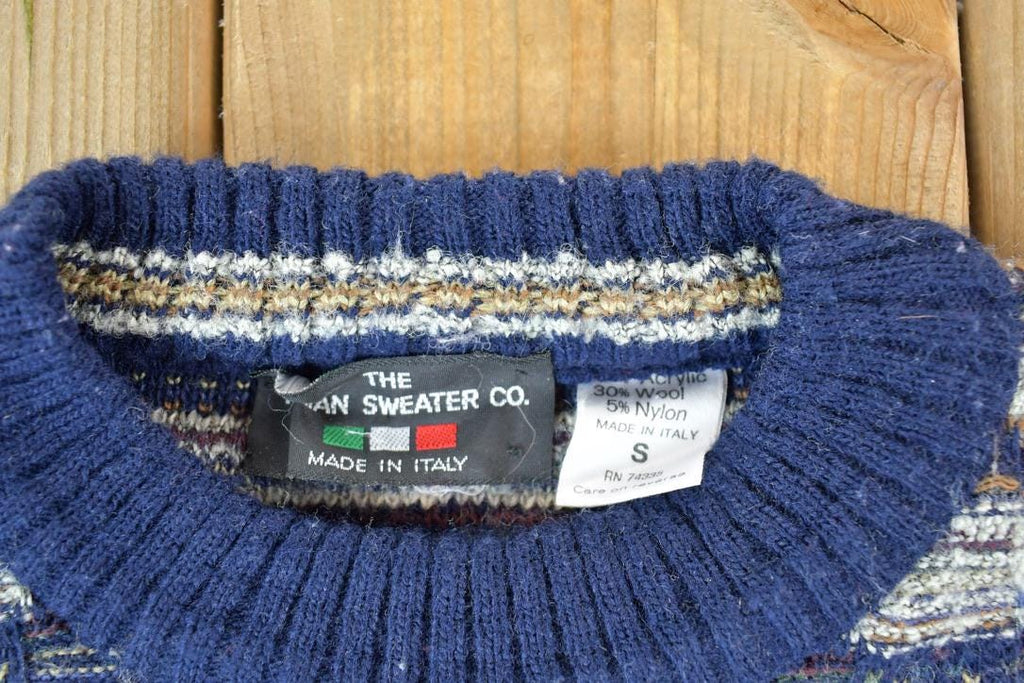 Vintage 1990s Italy Wool Blend Sweater Co Knit Abstract Pattern Crewneck Sweater Made In Italy