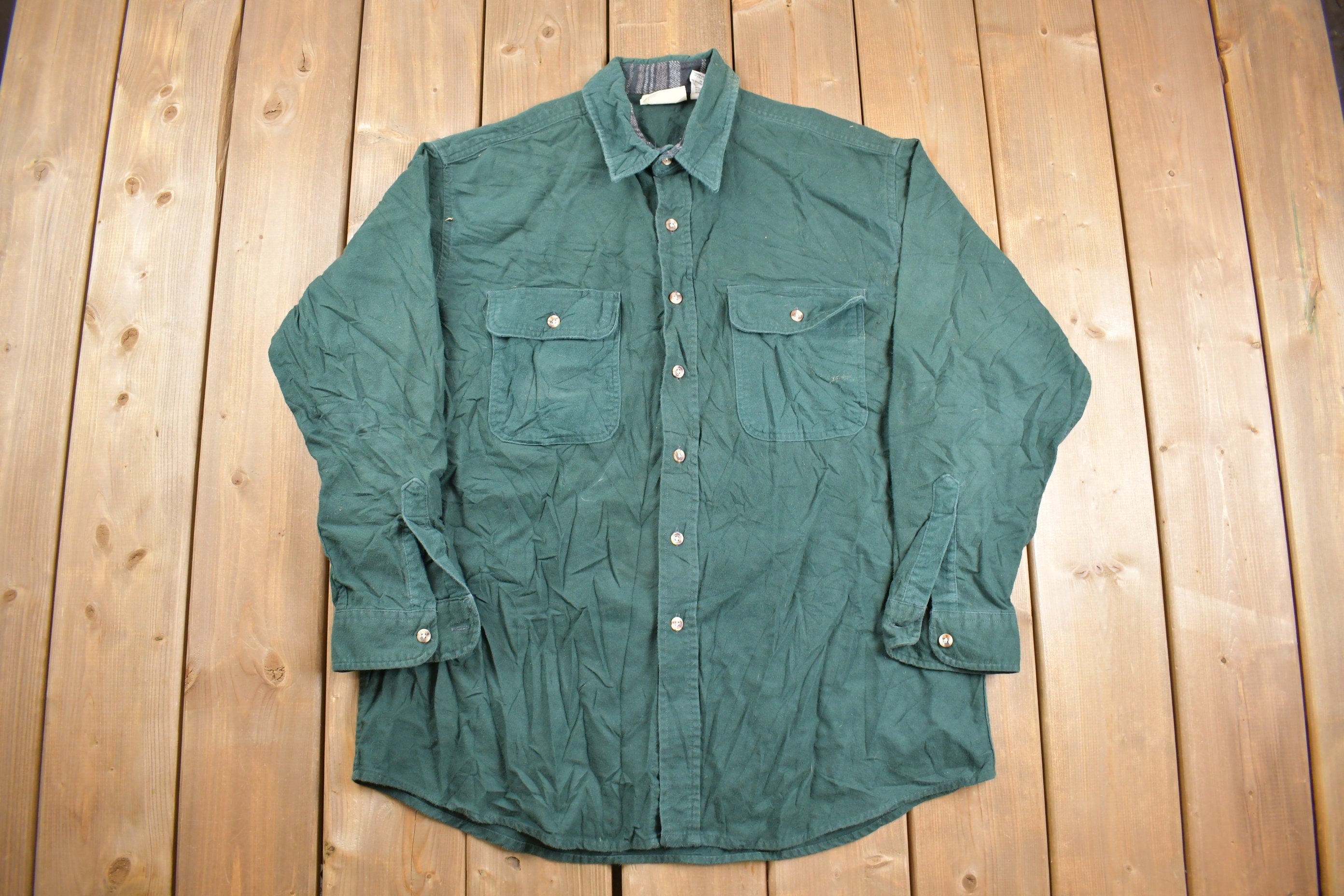 Vintage 1990s M Fine & Sons Blank Green Button Up Shirt