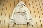 Vintage 80s Wool Knit Hooded Jacket: Striped Sweater, Women's Small