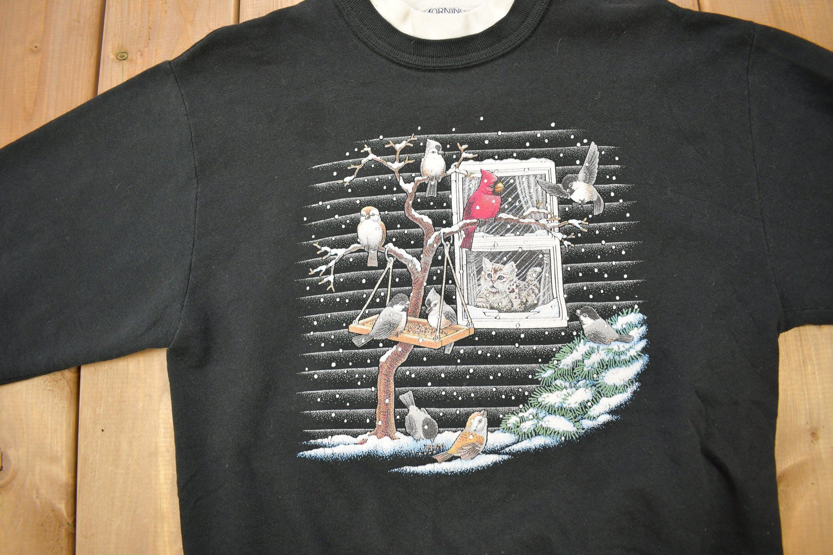 Vintage 1990s Morning Sun Cute Bird Theme Crewneck Sweater / 90s Crewneck / Grandma Sweater / Streetwear / Made In USA / Animal Theme