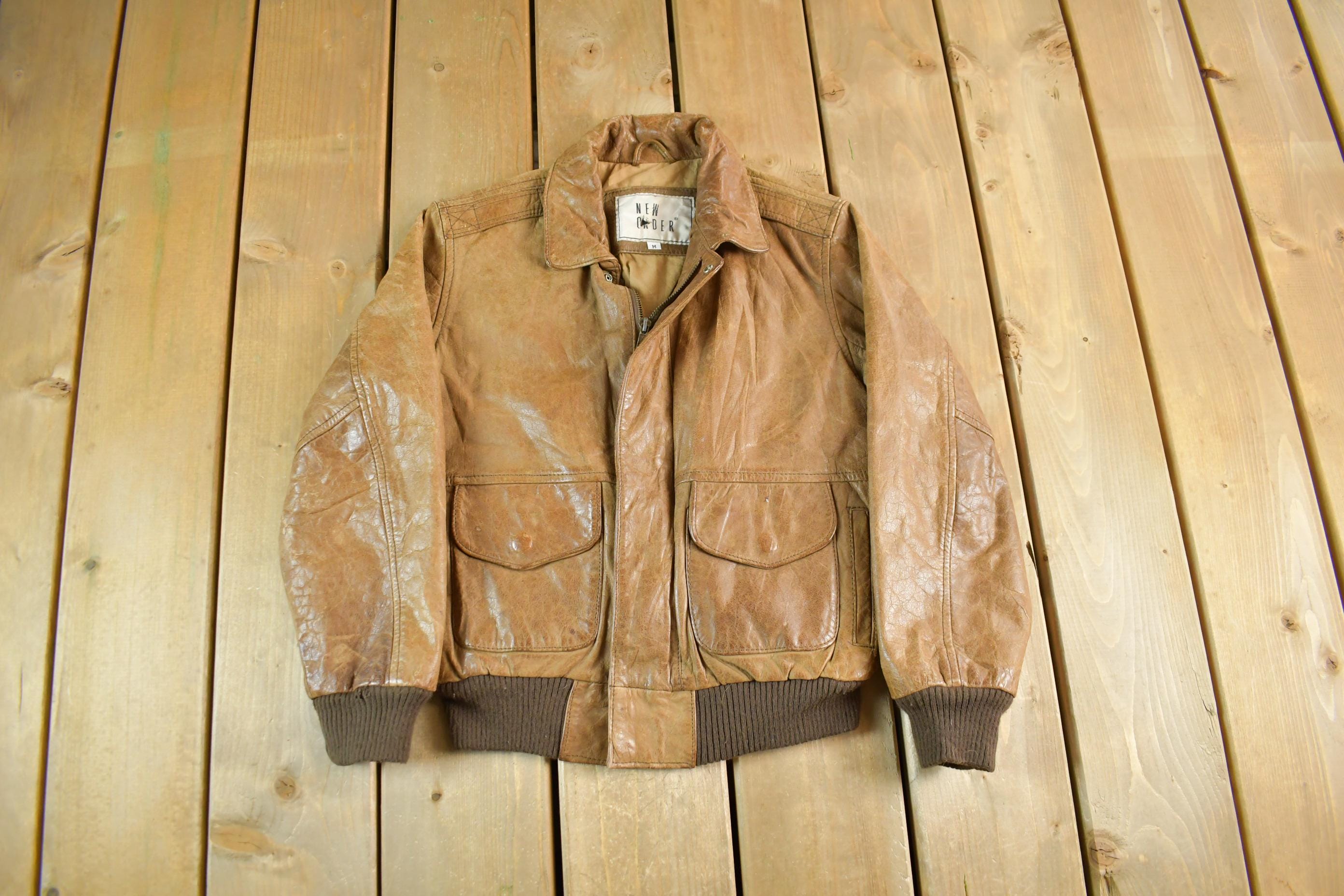 Vintage 1990s New Order Genuine Leather Flight Jacket Youth Medium