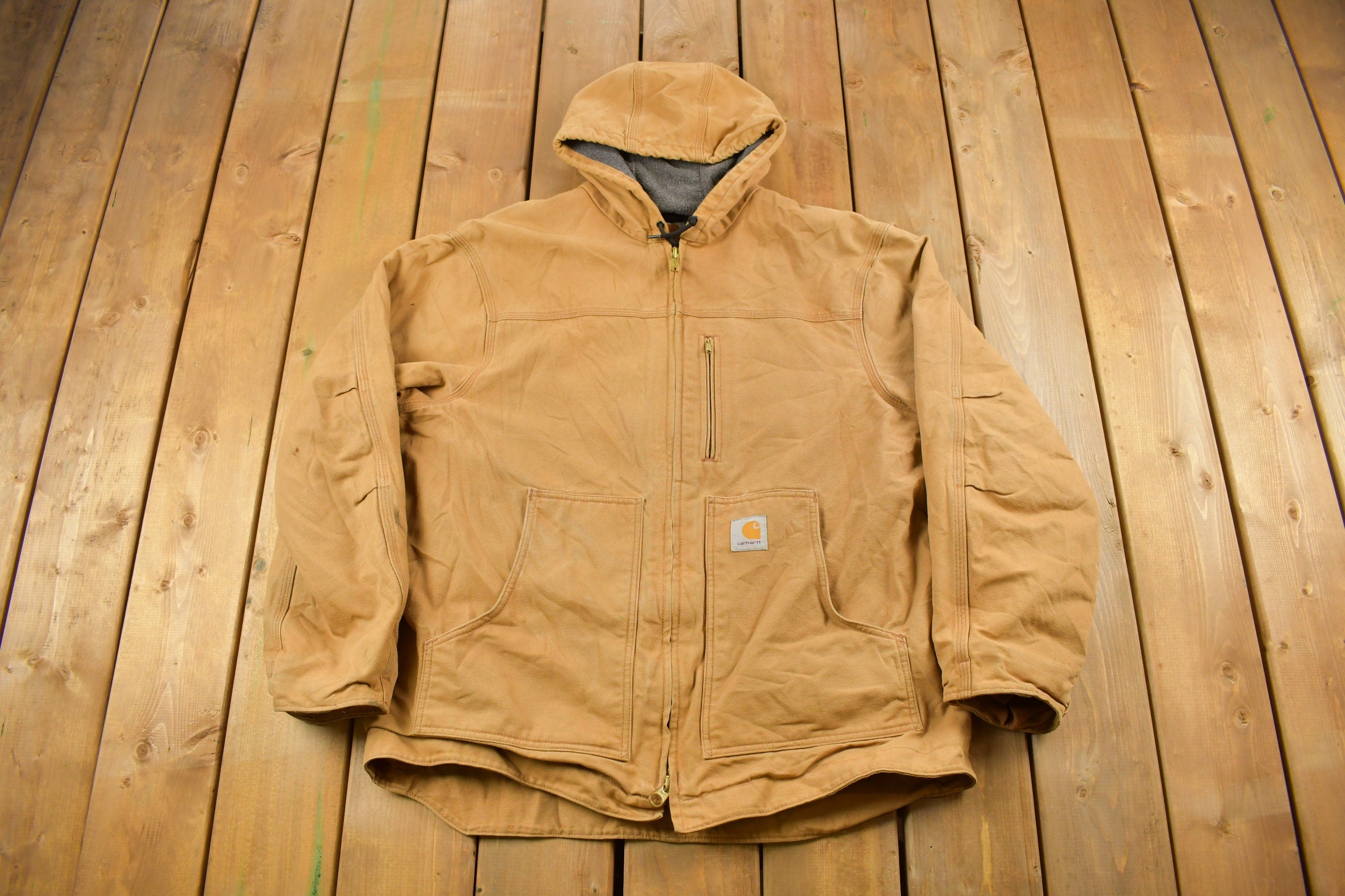 Vintage 1990s Carhartt Hooded Fleece Lined Work Jacket
